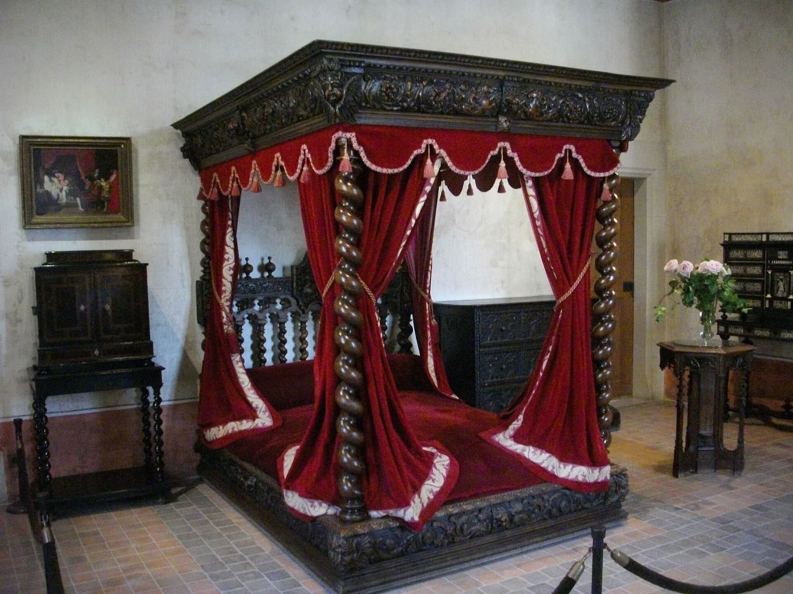 Leonardo da Vinci's bedroom at the Clos Lucé, with the red canopy bed
