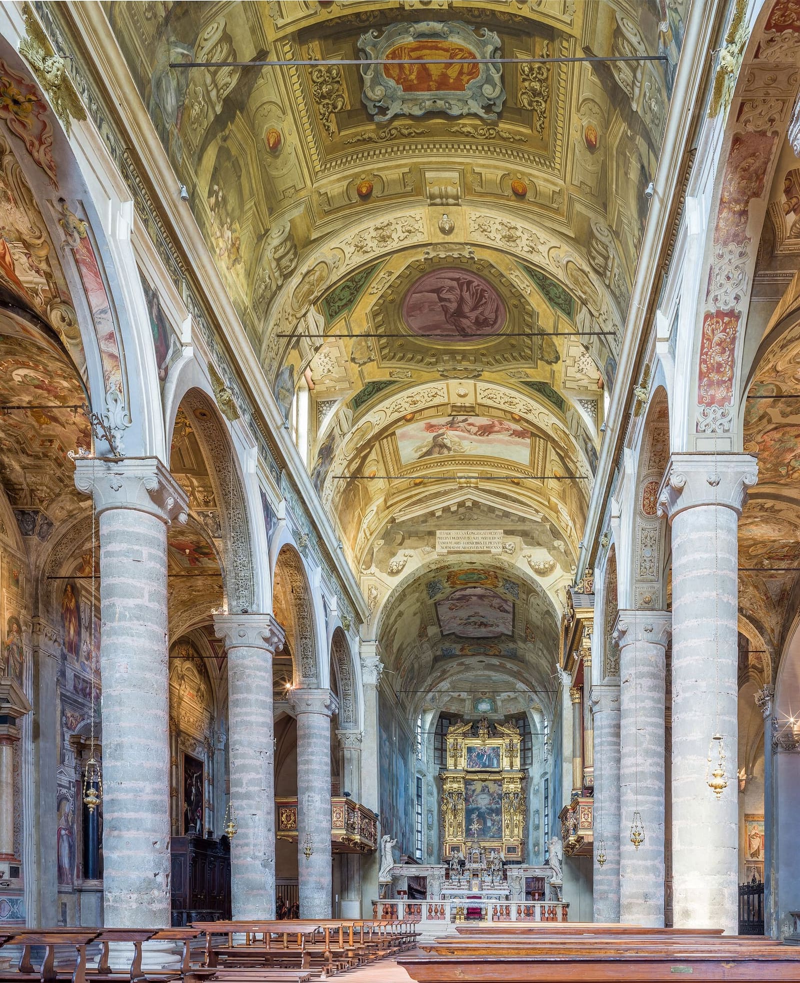la navata affrescata della chiesa di Santa Maria del Carmine, verso l'altare