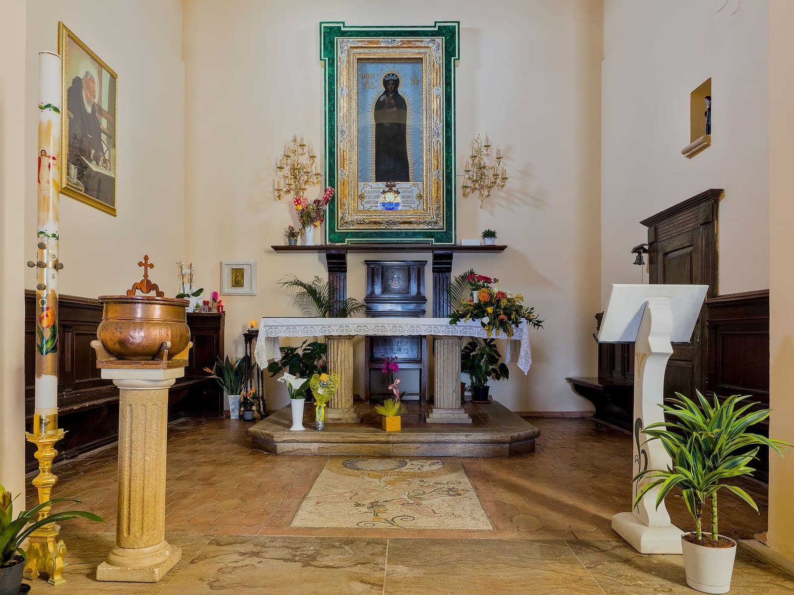 the altar of the church on the cape, with the copy of the painting of the Madonna