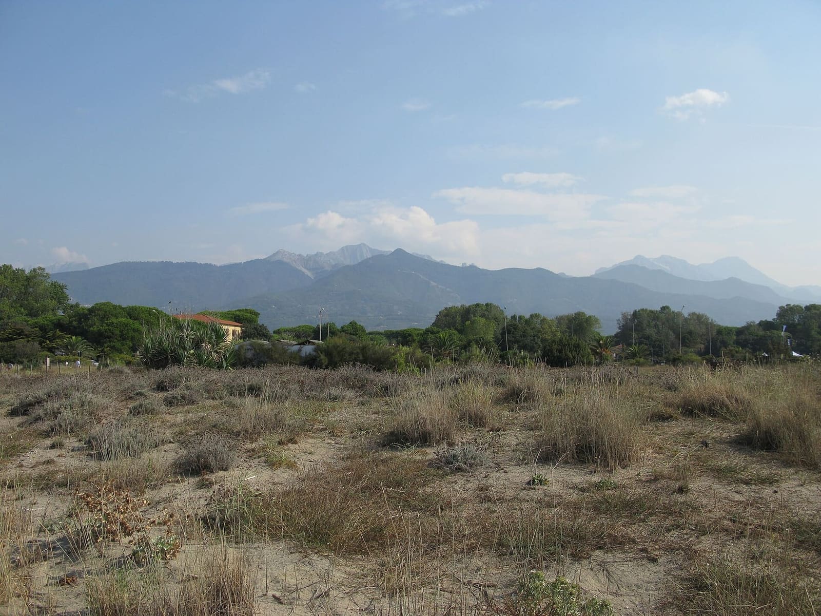 die Apuanischen Alpen, von den Dünen von Forte dei Marmi aus gesehen