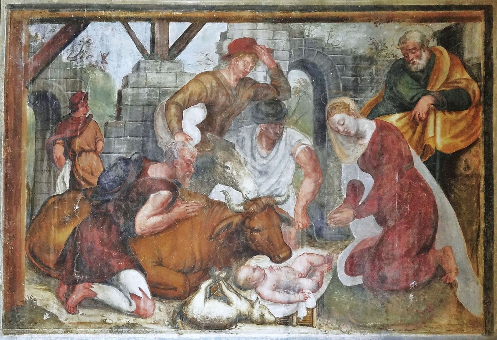 die Anbetung der Hirten von Ludovico Pozzoserrato, als Fresko in der Sala dei Battuti