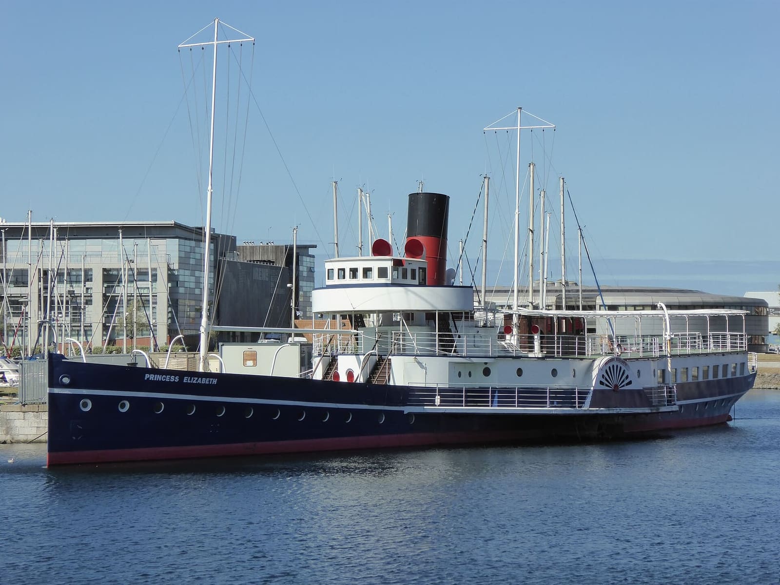 the Princess Elizabeth, a paddle steamer from the 1920s, moored in the port