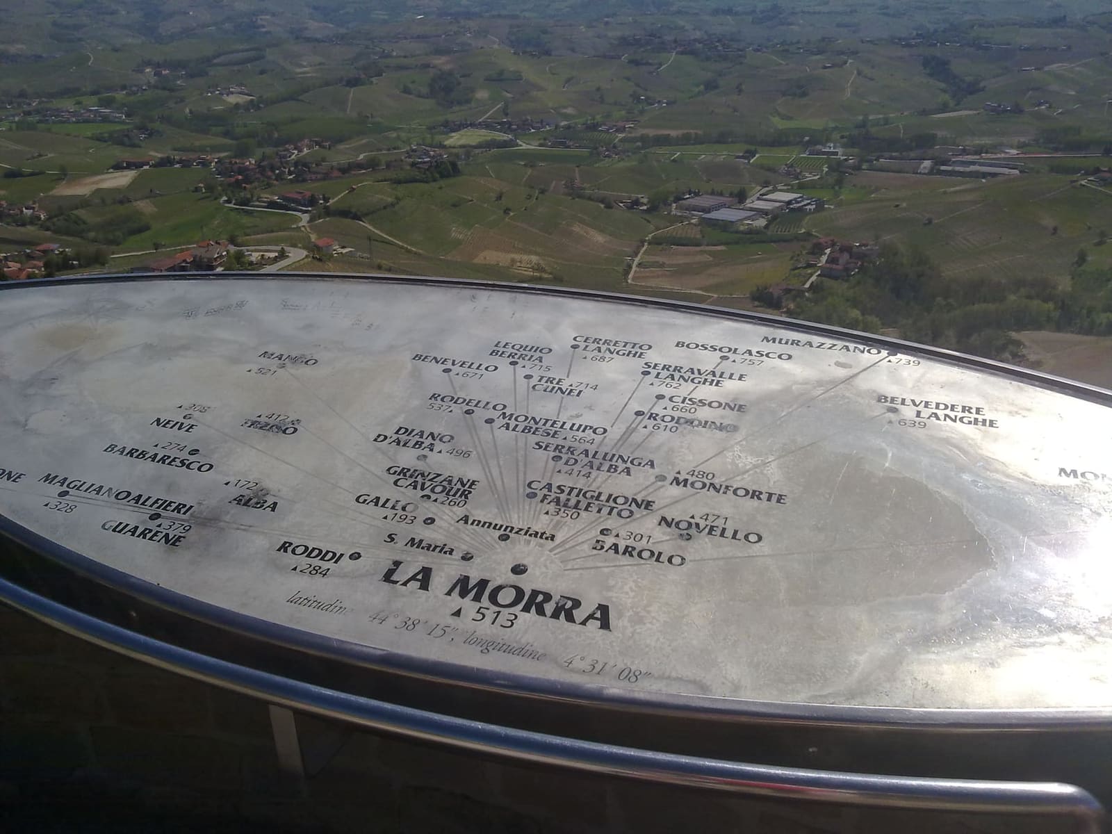 la tavola del belvedere con i nomi dei paesi che si vedono, ciascuno nella sua direzione