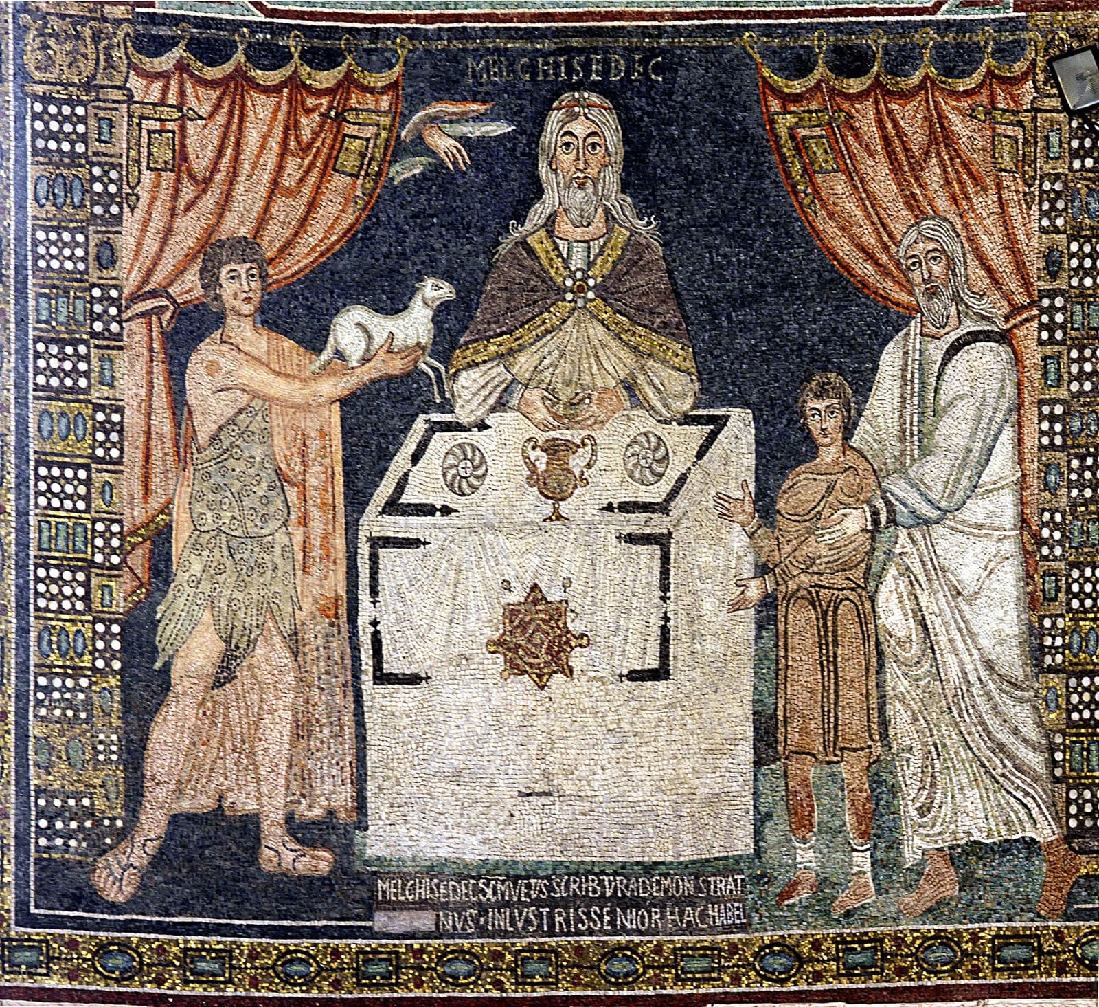 the sacrifices of Abel, Melchizedek and Abraham with Isaac around the altar, in the apse of Sant'Apollinare in Classe