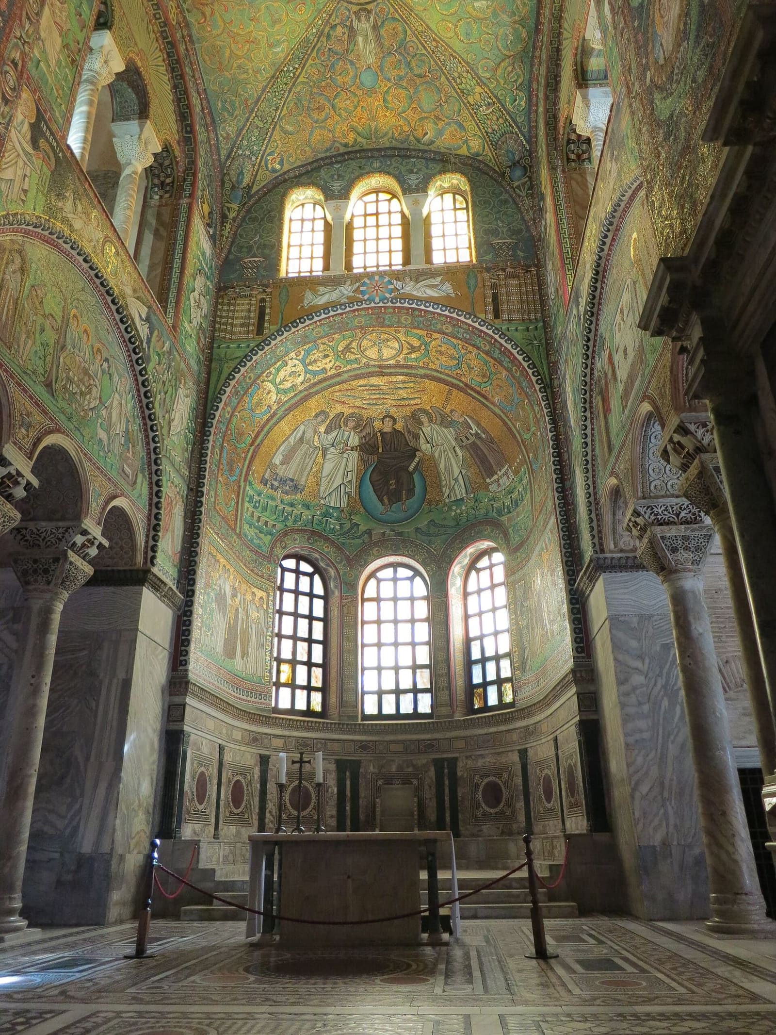 the presbytery and the apse of San Vitale, with Christ seated on the globe in the apse vault