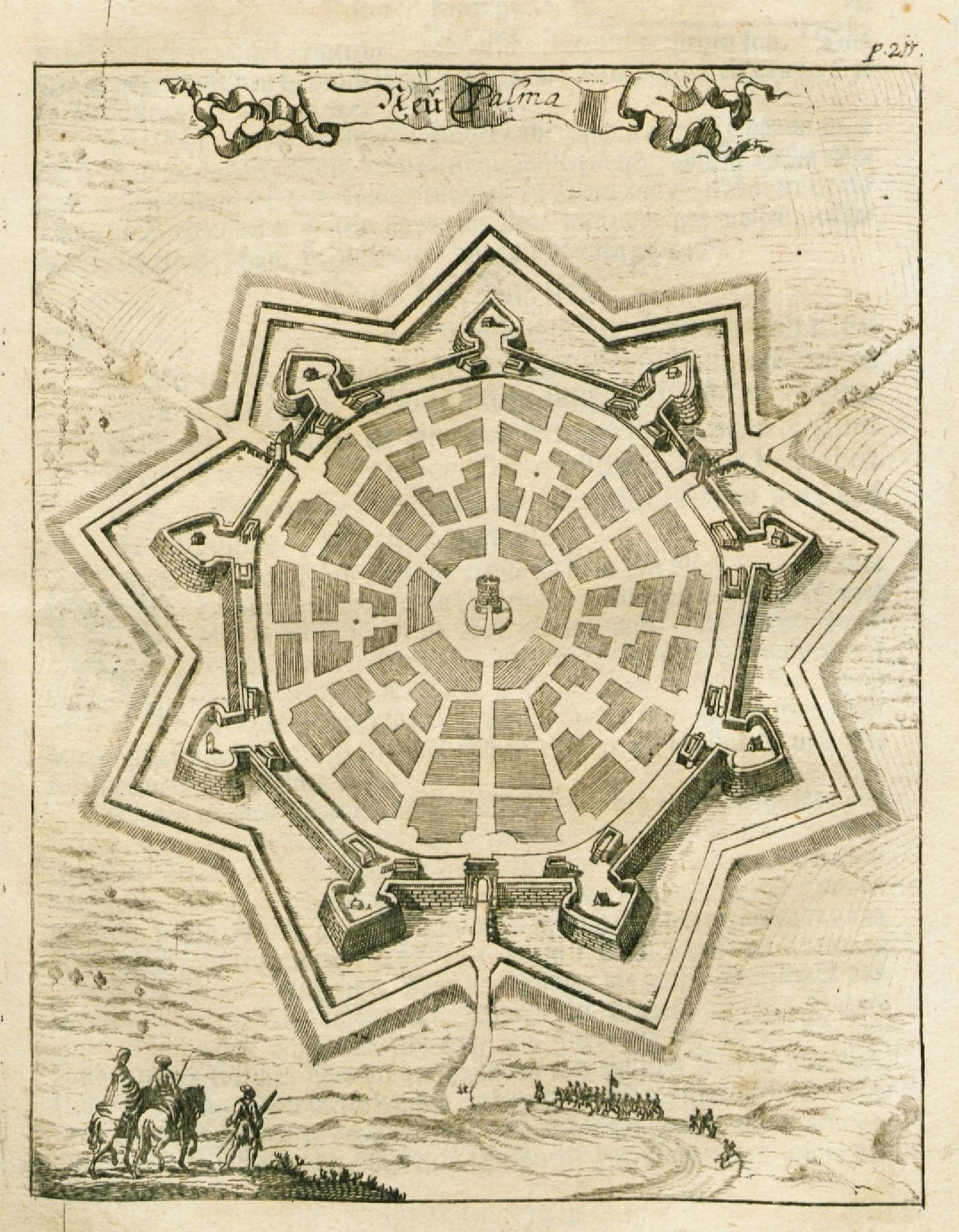le plan en étoile de Palmanova dans une gravure du XVIIe siècle d'Edward Browne