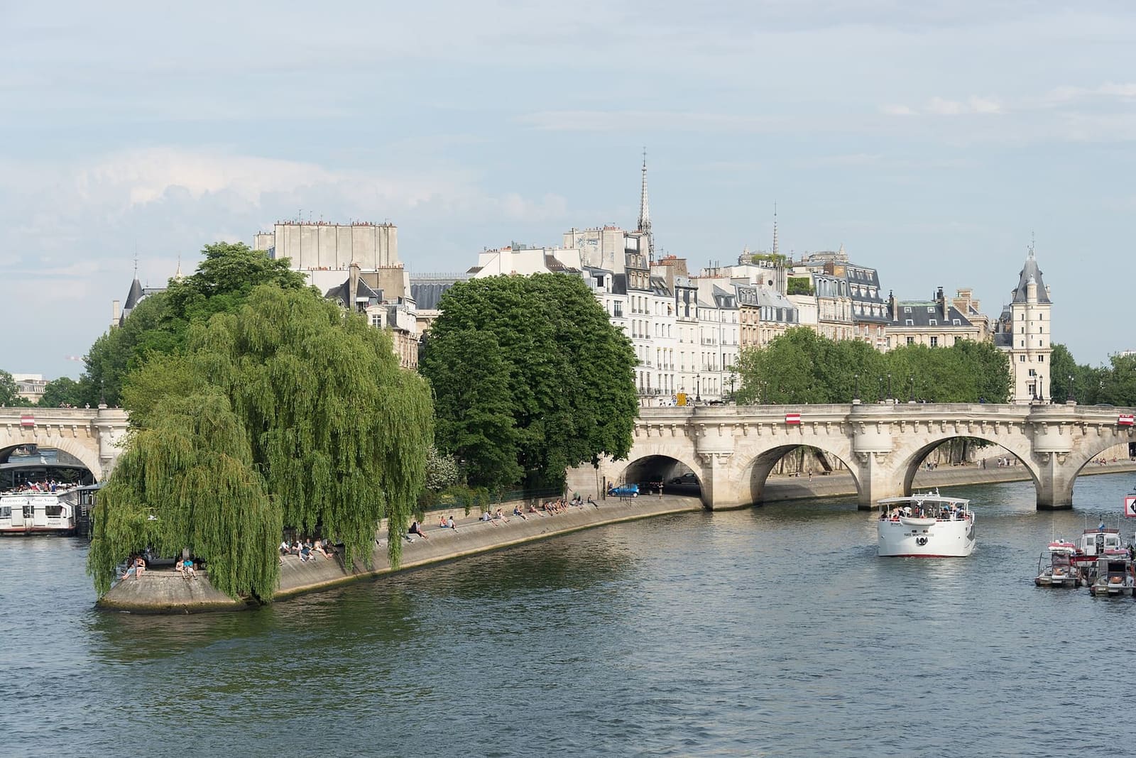 the Square du Vert-Galant with its willows on the tip of the Île de la Cité, and the Pont Neuf