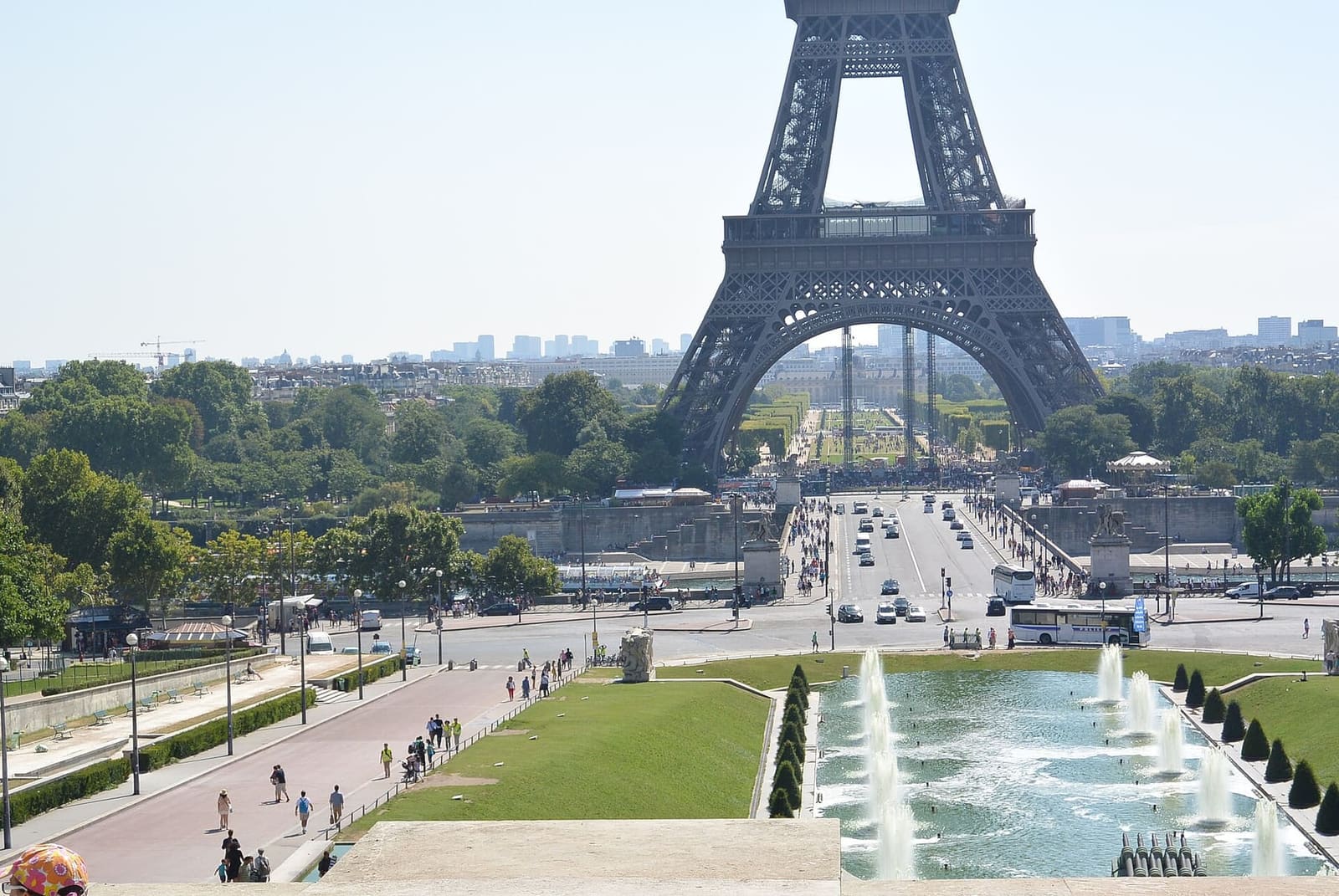 the Eiffel Tower from the Trocadéro, with the fountains and the Pont d'Iéna