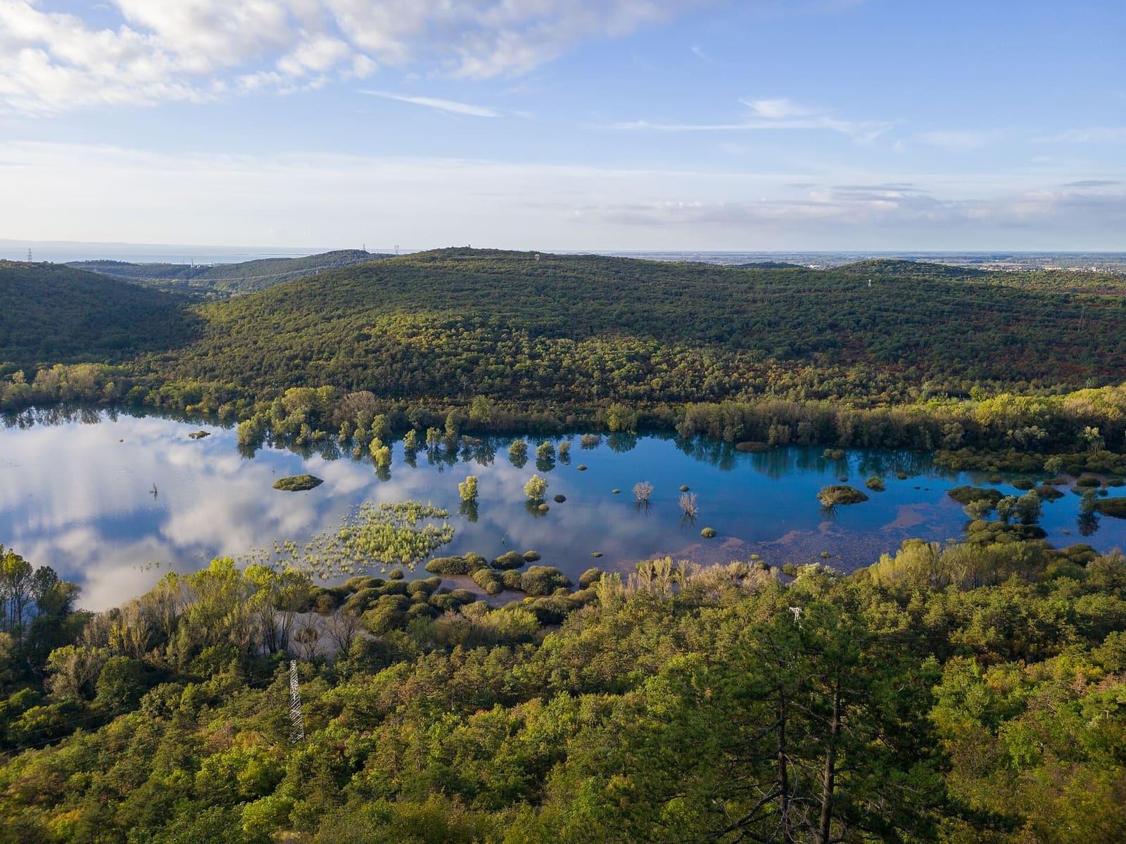 il lago di Doberdò pieno d'acqua fra i boschi della riserva