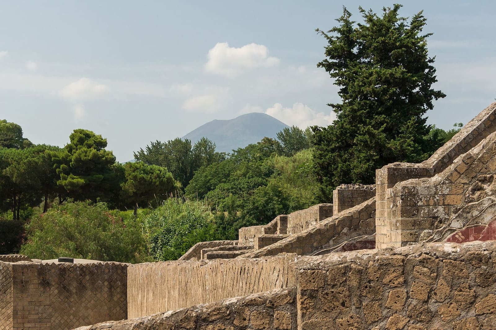 il Vesuvio sopra gli scavi, fra i pini