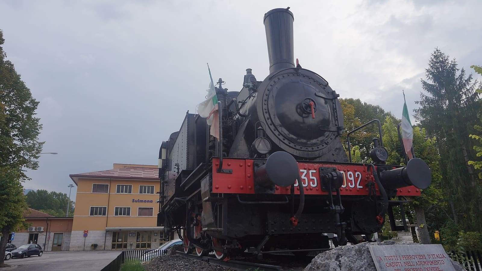 the steam locomotive 835.092, a monument in front of Sulmona station, where the heritage trains leave from