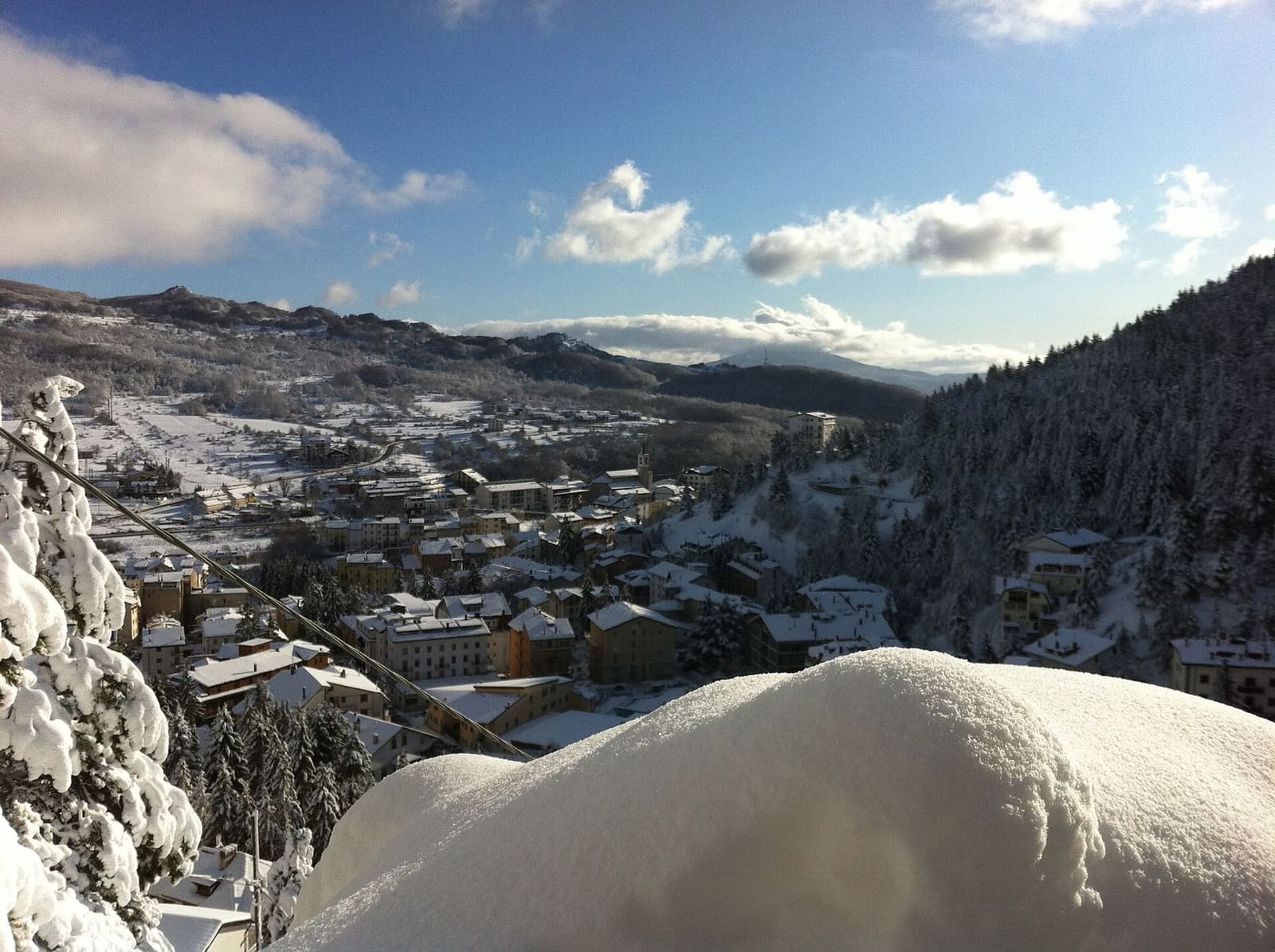 Roccaraso from above after a December snowfall