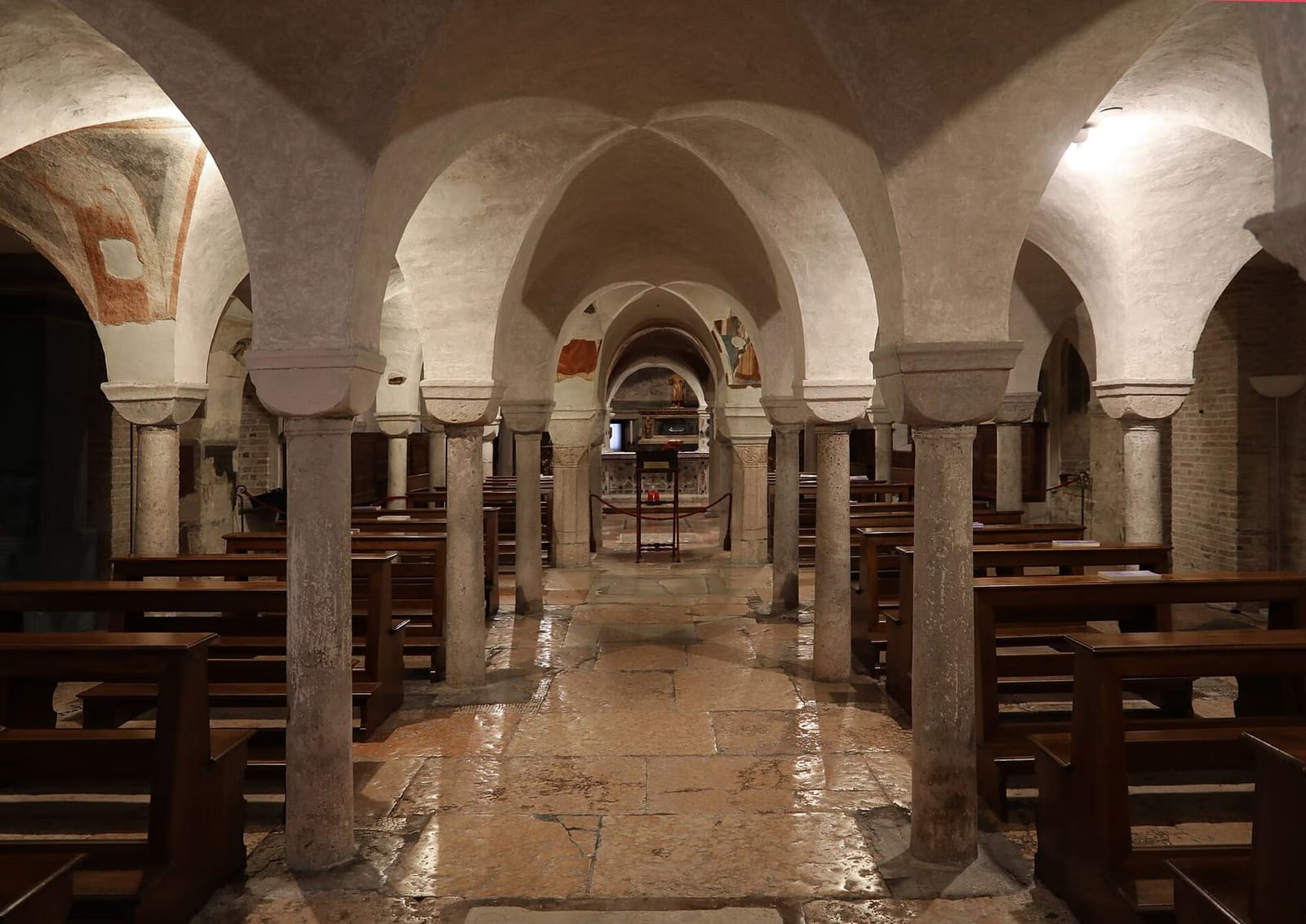 die romanische Krypta des Doms, ein Wald aus Säulen unter dem Presbyterium